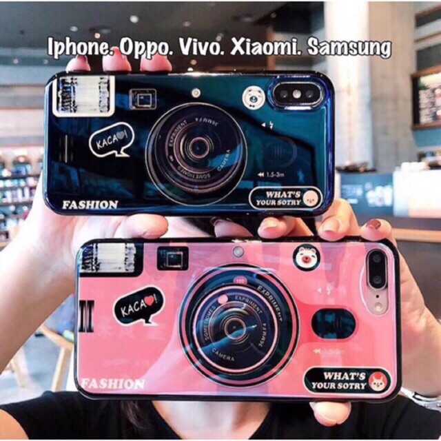 Camera Case Blueray (Case+popsocket+ kalung) iPhone Oppo Vivo Xiaomi Samsung j4+ J6+ A6+ A8+ s10 V11