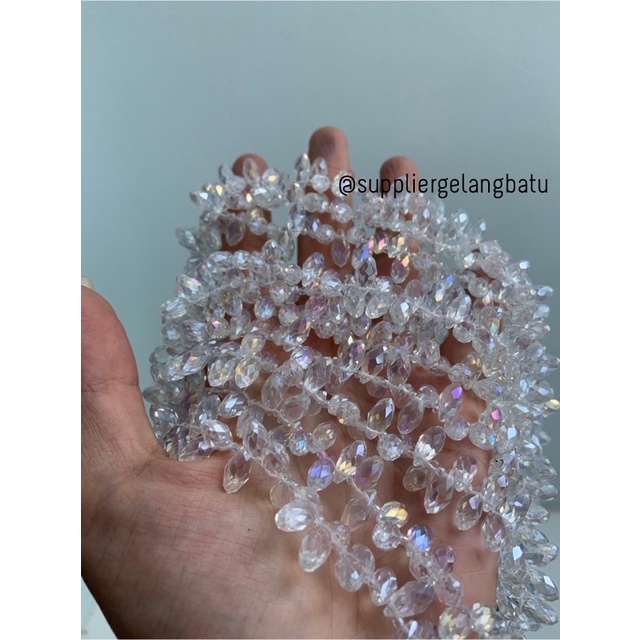 KRISTAL CEKO TETES AIR MATA 6MM PUTIH WHITE QUARTZ LUBANG SAMPING