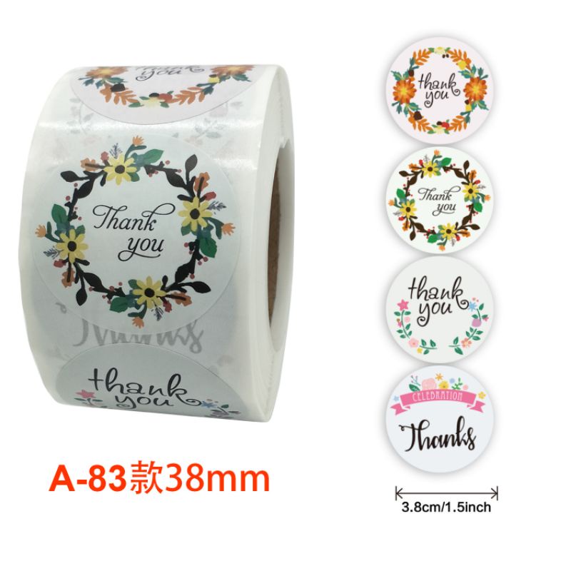 

50 pcs stiker label thank you size besar 3.8cm stickers