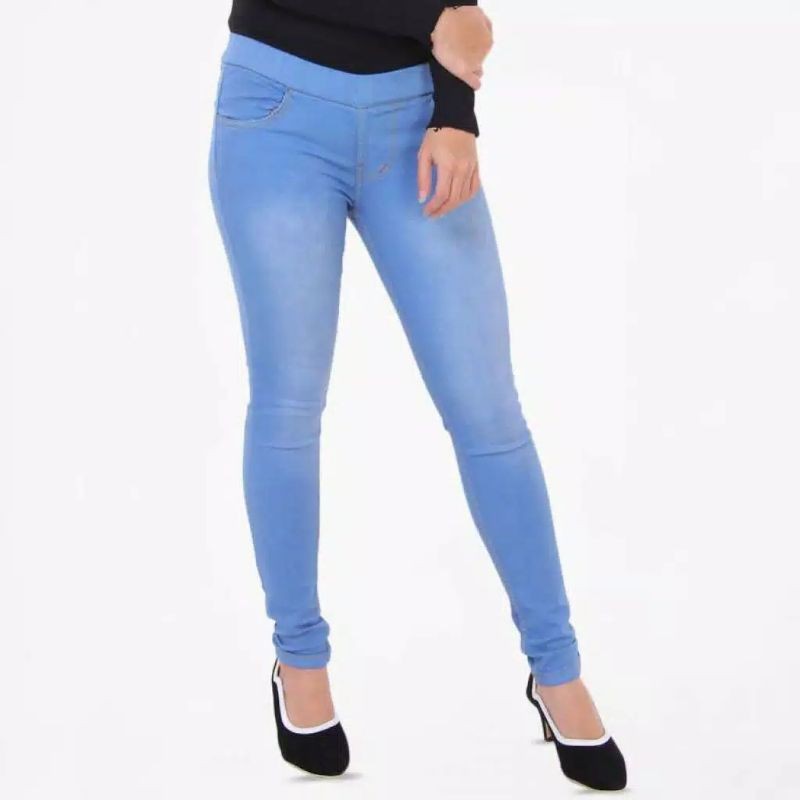 CELANA JEANS WANITA PINGGANG KARET JEGGING LEGGING JEANS PANJANG
