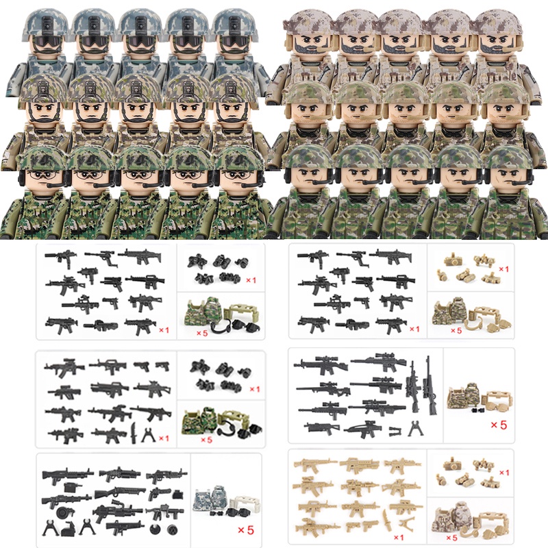 Modern Army US Special Force Soldiers Figures Building Blocks Military SWAT Camouflage Vest Helmet G