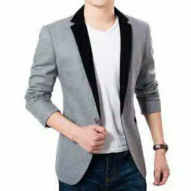 Jas abu abu pria slim fit