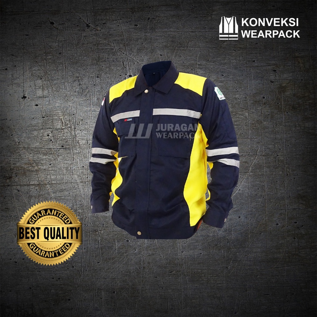 Wearpack Kerja Warna Kuning Kombinasi Biru Navy