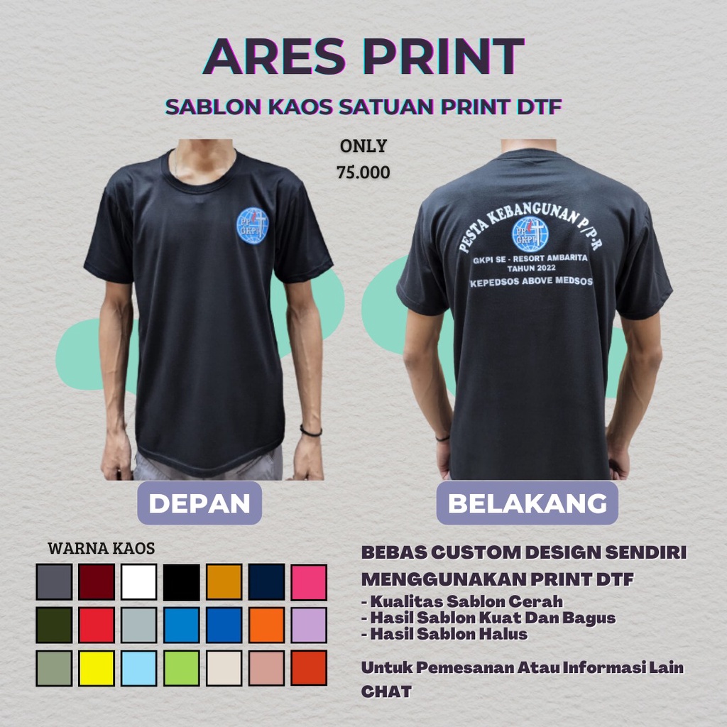 Sablon Kaos Satuan Print DTF (+Kaos Design Bebas)