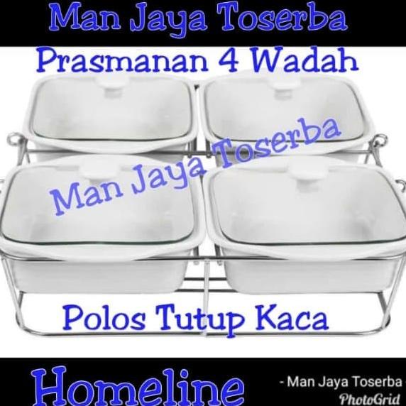 WADAH SAJI / PRASMANAN KERAMIK / PEMANAS 4 WADAH TUTUP KACA HOMELINE