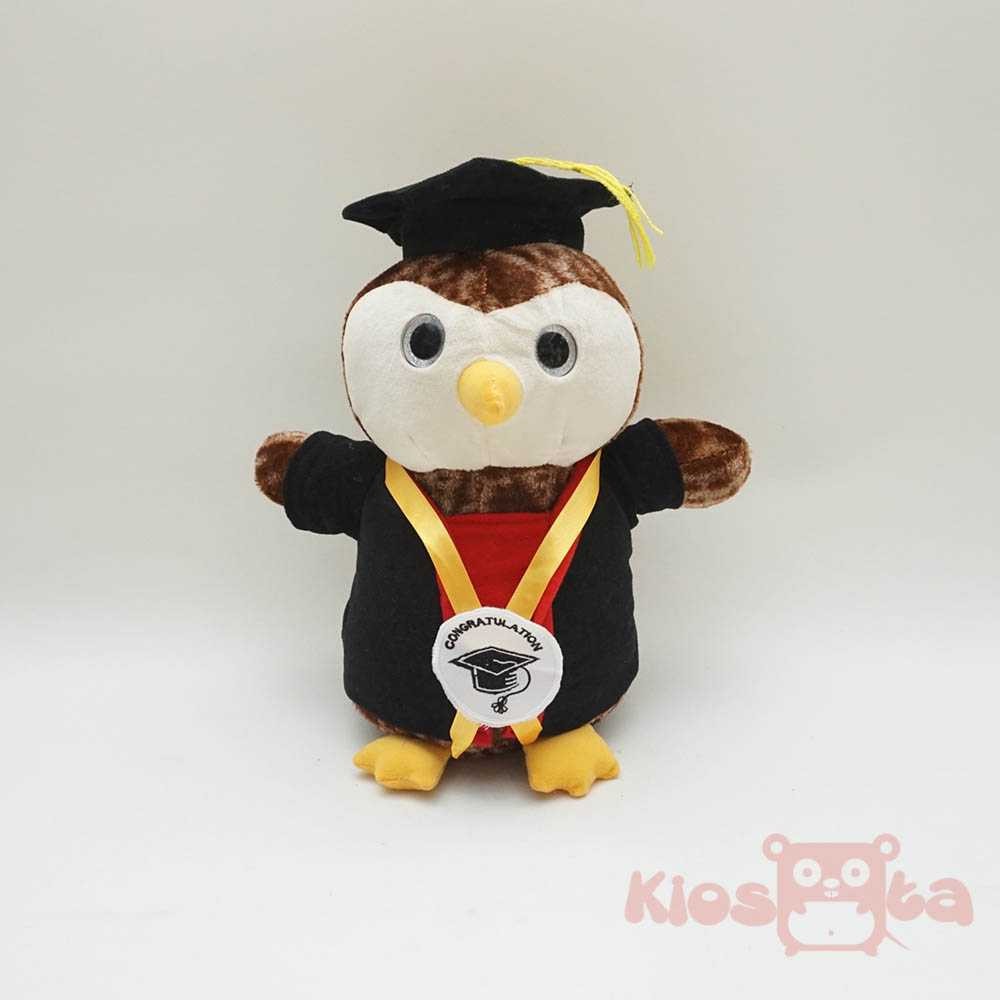 boneka burung hantu owl wisuda toga coklat tua large
