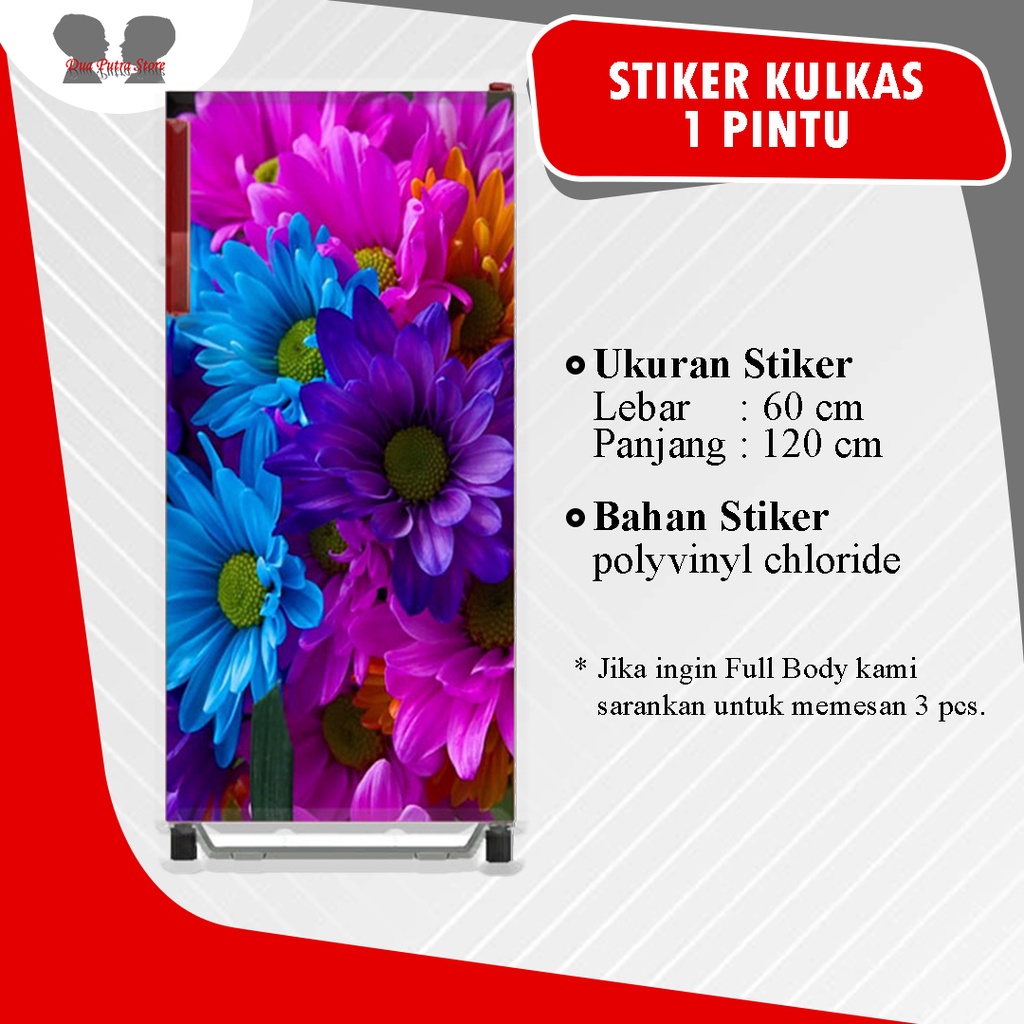 Stiker Kulkas dan Kompor Motif Bunga Merah Biru Ungu