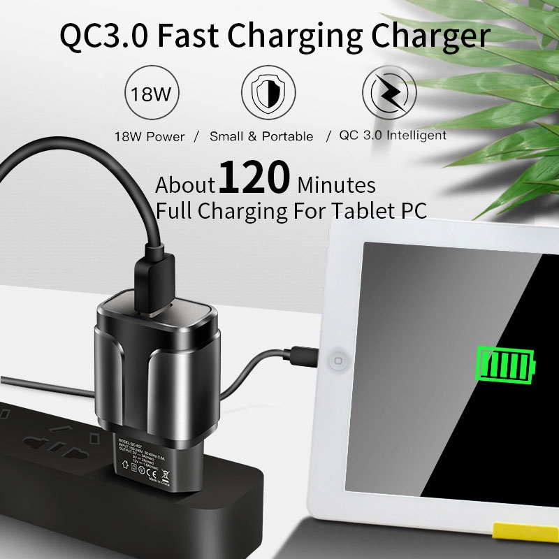 COD❤3A / 2.4A QC3.0 Kepala Charger Adaptor Universal  Usb EU Plug Quick Charging Charger A one