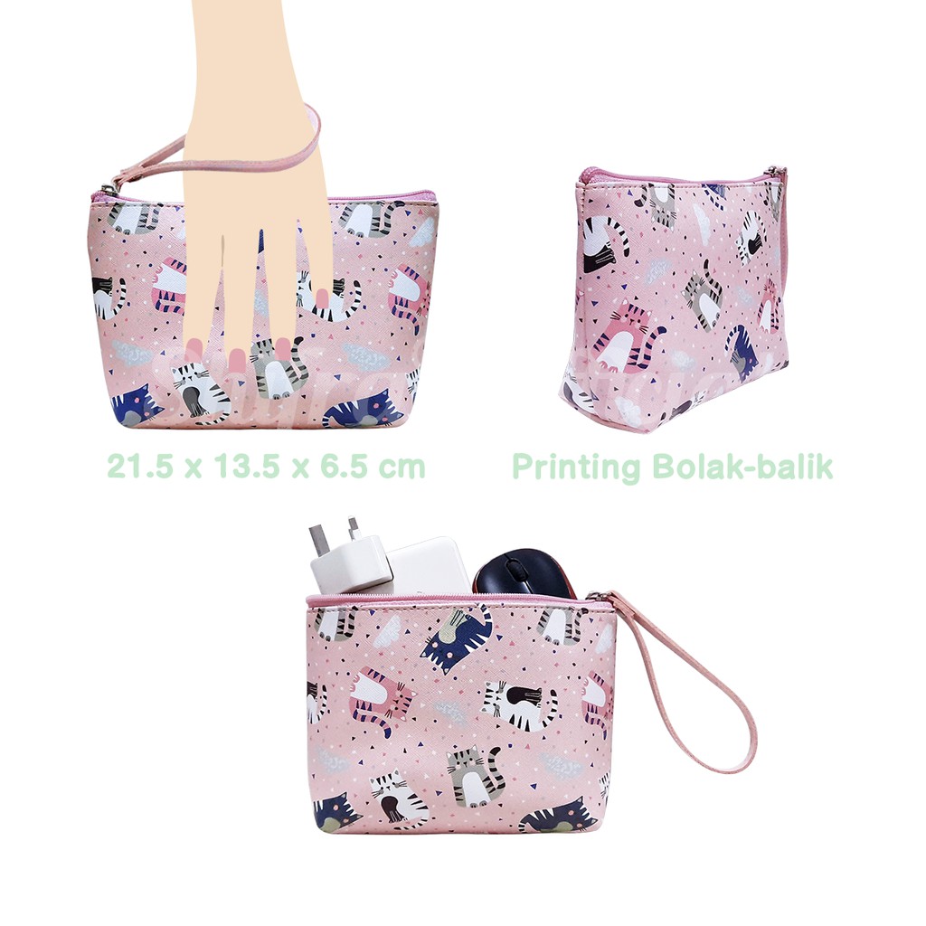 Shifra Tas Laptop Selempang Gagang Metal Tali Panjang Dino Panda Unicorn Cat Set Pouch