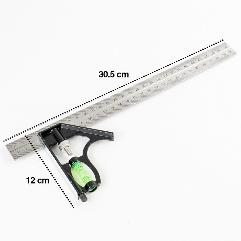 Mistar Penggaris Siku Kombinasi Waterpass Siku Sudut Multifungsi 30 cm