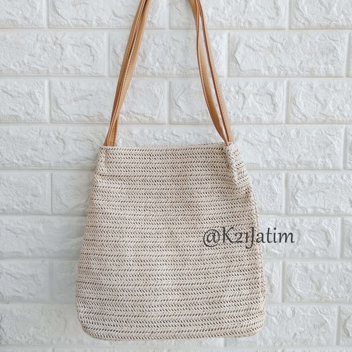 TW1828 Shoulder Bag Unik Motif Rajut Vintage-Krem