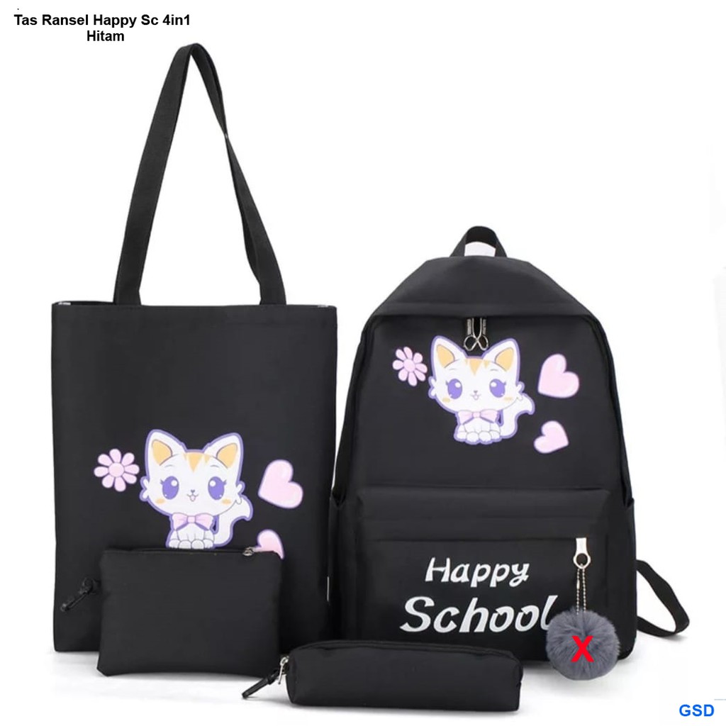 Tas ransel Happy Sc 4in1/tas punggung motif kucing/ransel paket anak sekolah murah terbaru