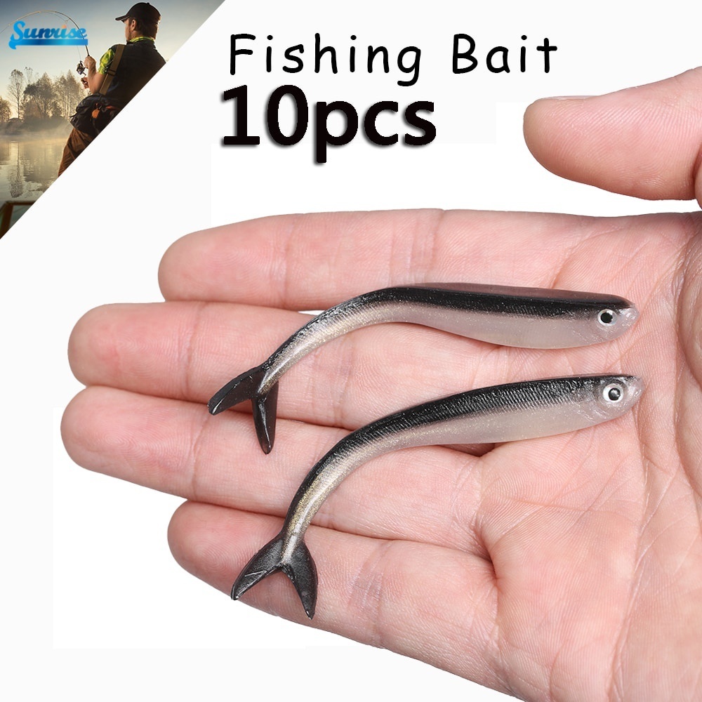 10pcs Umpan Pancing Bahan Karet Silver Lembut Ukuran 8cm Untuk Ikan Bass Mandarin