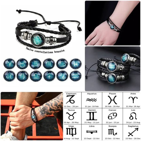 HanyaBeli Gelang Zodiak Kulit Pria Wanita Aksesoris Fashion Glow In The Dark Gelang Couple