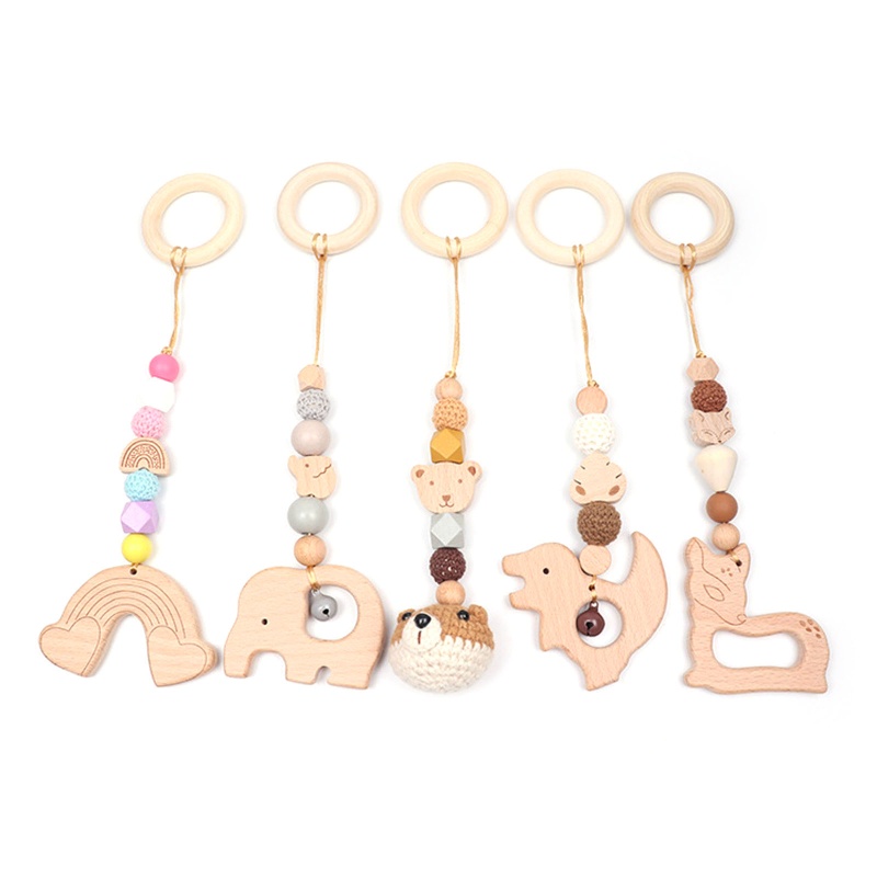 Mary 3pcs / Set Mainan Rattle + Teether + Bel + Ring Kayu Untuk Aksesoris Stroller / Tempat Tidur Bayi Nur