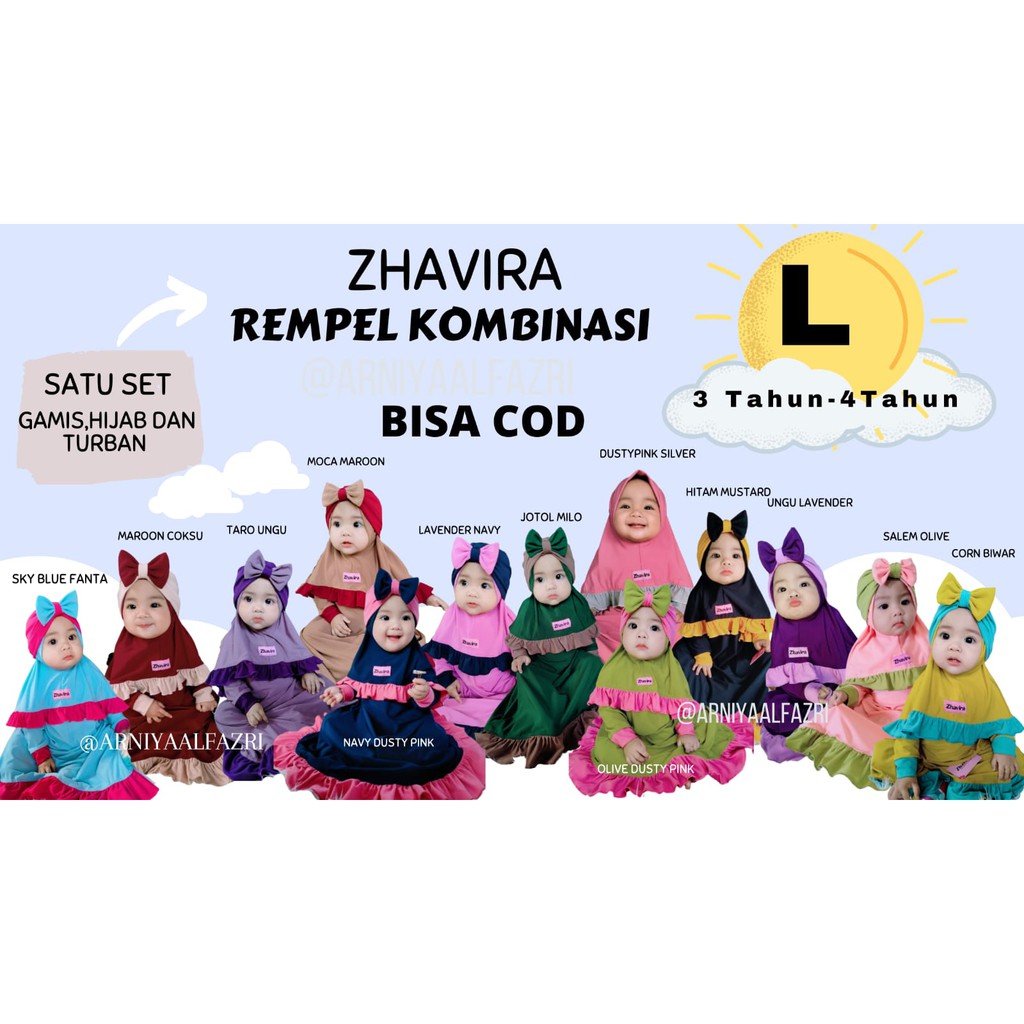 Zhavira Babykids Gamis Rempel Kombinasi Size L 3 tahun 4 Tahun 