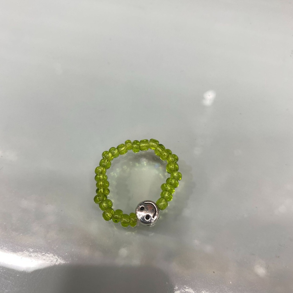 Gelang Tangan Manik-Manik Motif Smiley Face Warna Permen Beige Ala Korea / Retro Untuk Wanita-Green Ring