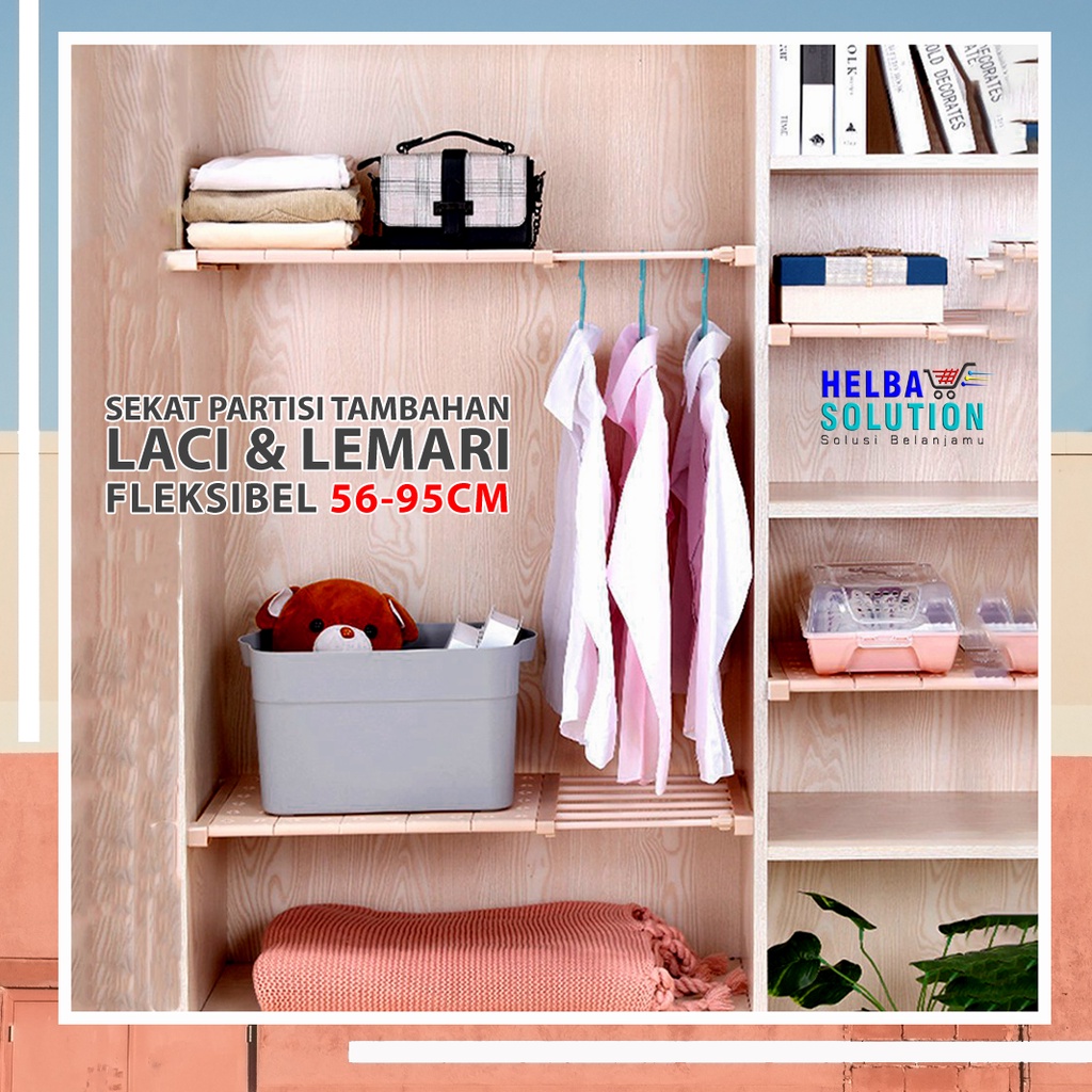 PARTISI Fleksibel 56-95cm SEKAT Tambahan Rak Penyekat Flexible Lemari Dan Laci