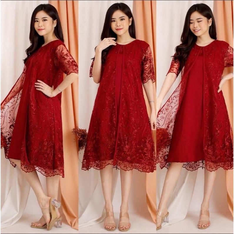 DRESS TILE CANTIK / DRESS PESTA TERBARU/ Dres Meiwa - 17/ DRES CNY 2022 / NEW YEAR DRESS / XMAS DRESS/ TILE BRUKAT TERBARU