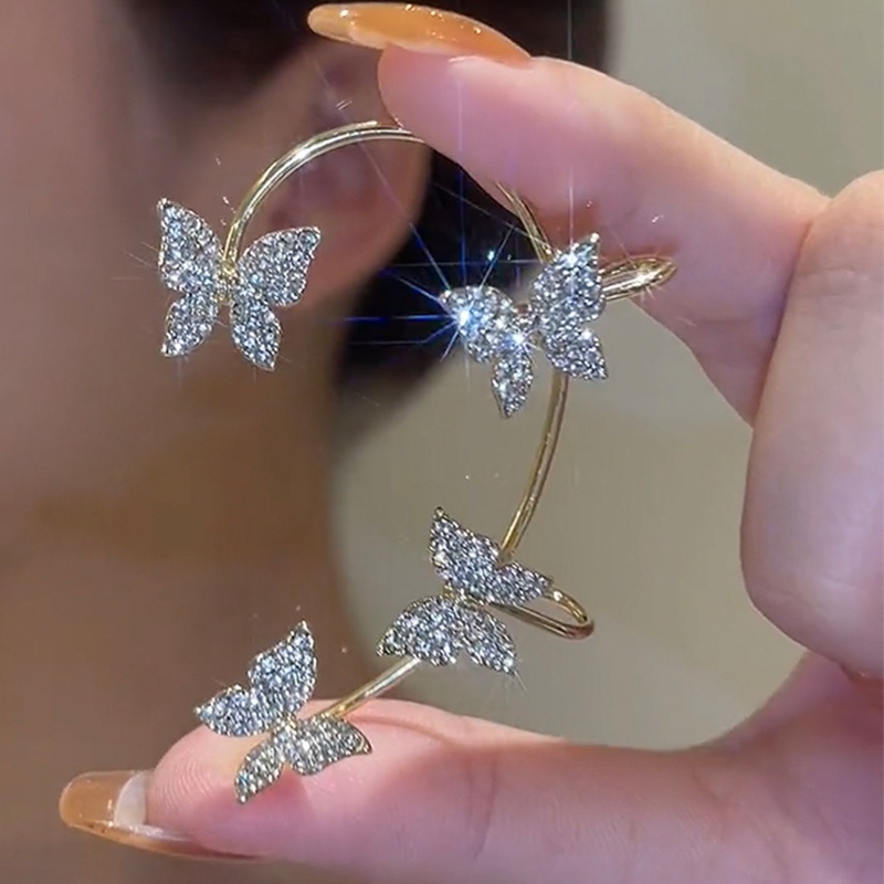 Anting Kait Desain Kupu-Kupu Bahan Logam Aksen Zirkon Gaya Korea Untuk Wanita