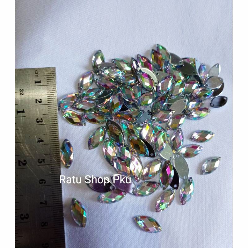 Diamond Akrilik Taiwan Sampan Soft Pelangi 7x15, 10x2,3 mm Jahit