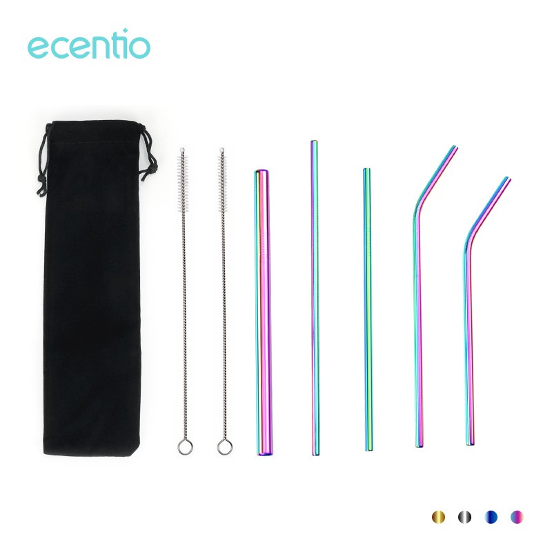 

Ecentio 8PC/set Stainless steel Drinking Straw/Sedotan Cutlery Set(5 Sendotan+2 Brush +1 Pouch)