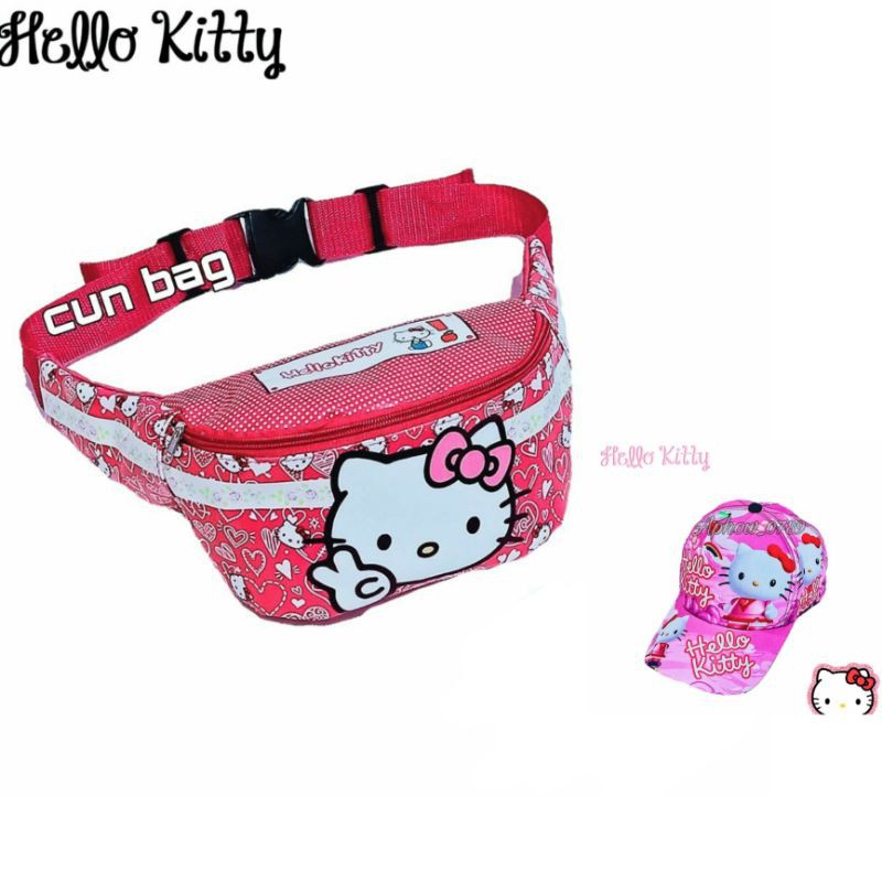 waistbag anak hello kitty+topi hello kitty