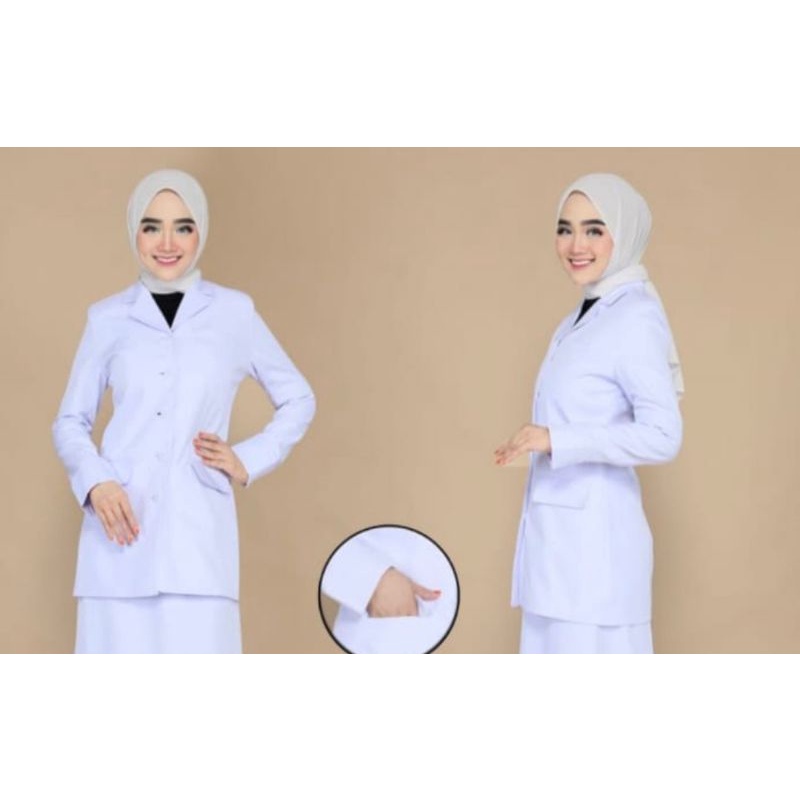 SERAGAM DINAS GURU /ATASAN PUTIH KANTONG BAWAH BAHAN KATUN KANTONG DUA BAWAH FREE HIJAB