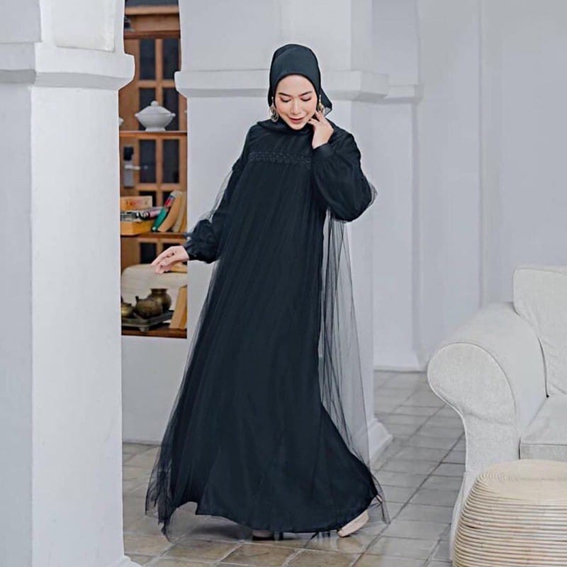 XC - Maxi Nuraini / Couple Nuraini / Maxi ZOYA / Dress Maxi Tile / Gamis Muslim Terbaru-Black