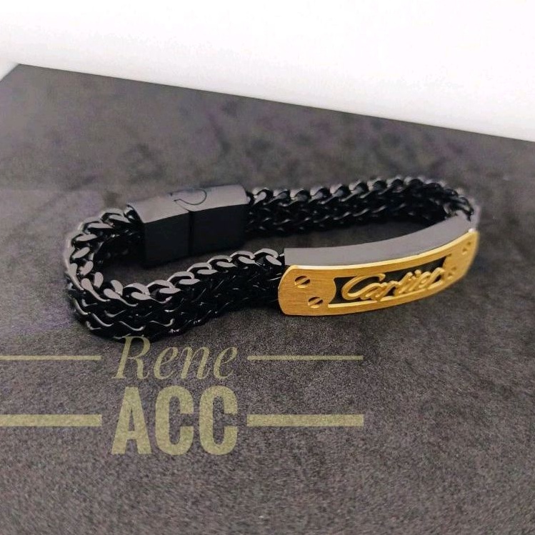 Gelang Tangan pria Titanium Hitam Anti karat Stainless steel