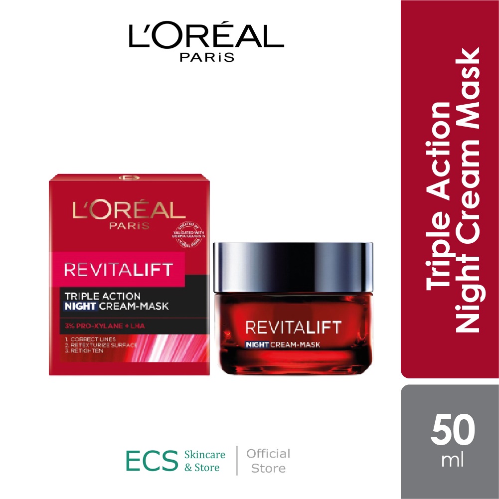 CREAM L'Oreal Paris Revitalift Triple Action Day &amp; Night Cream 50 ml - Skincare Retinol Anti Aging Moisturizer Pelembab Wajah Loreal Hyaluronic Acid - Krim Pagi / Siang SPF 35 dan Krim Malam