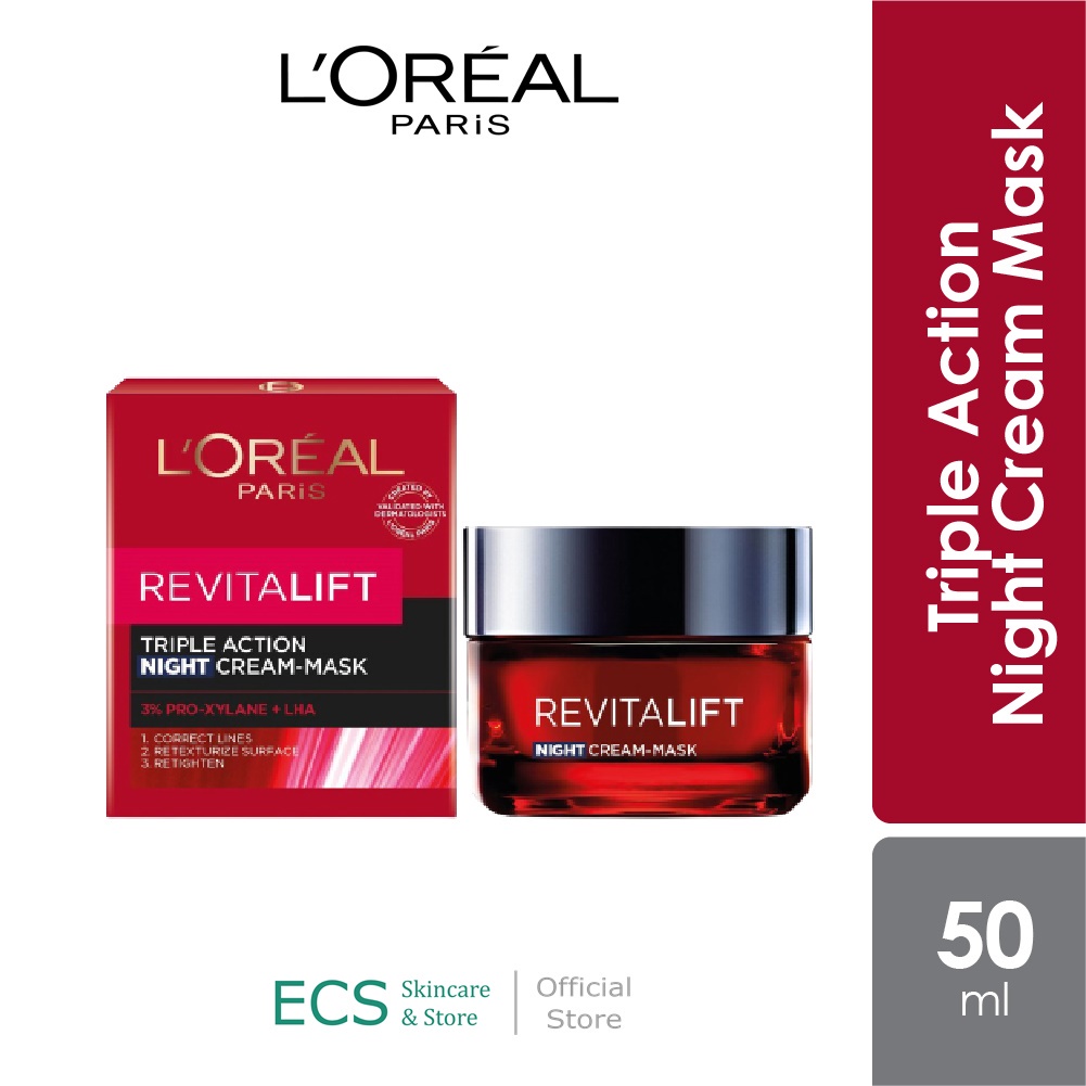 CREAM L'Oreal Paris Revitalift Triple Action Day &amp; Night Cream 50 ml - Skincare Retinol Anti Aging Moisturizer Pelembab Wajah Loreal Hyaluronic Acid - Krim Pagi / Siang SPF 35 dan Krim Malam