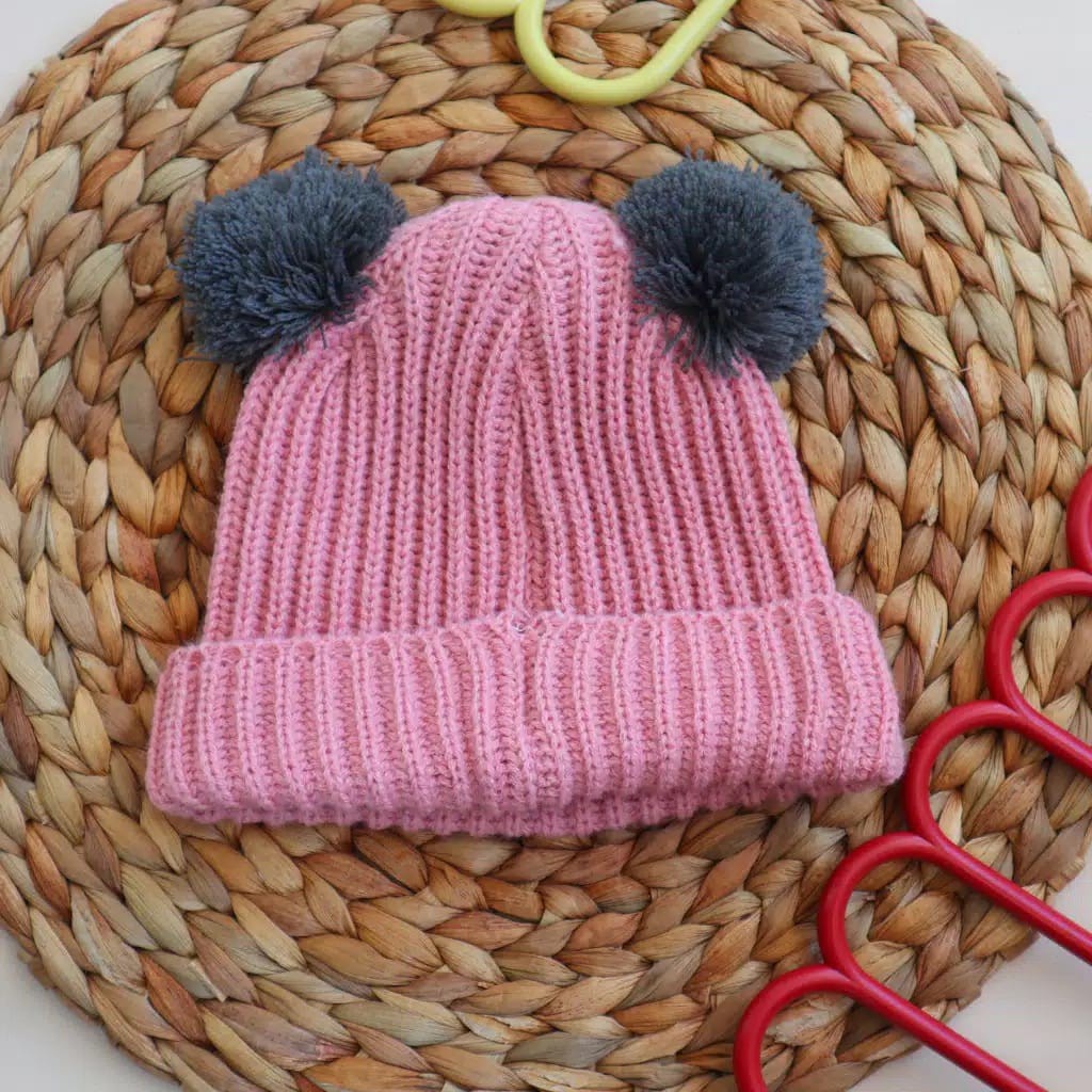 Kupluk Pompom Anak Bayi Cewek Cowok Polos / Kupluk Bayi laki laki perempuan usia 0-2,5 tahun-Pink fanta