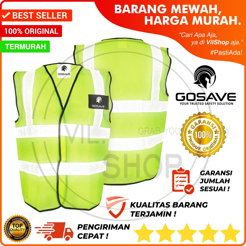 ROMPI SAFETY 4 LINE TEBAL JARING RAPAT GOSAVE ASLI / BAJU SAFETY PROYEK GO SAVE ORIGINAL POLYESTER P