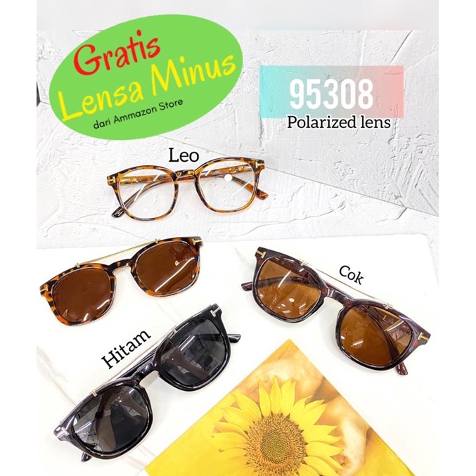 Frame Kacamata Clip On 95308  Gratis Lensa Minus Photocromic bluecromic Optik Sunglasses Polarized