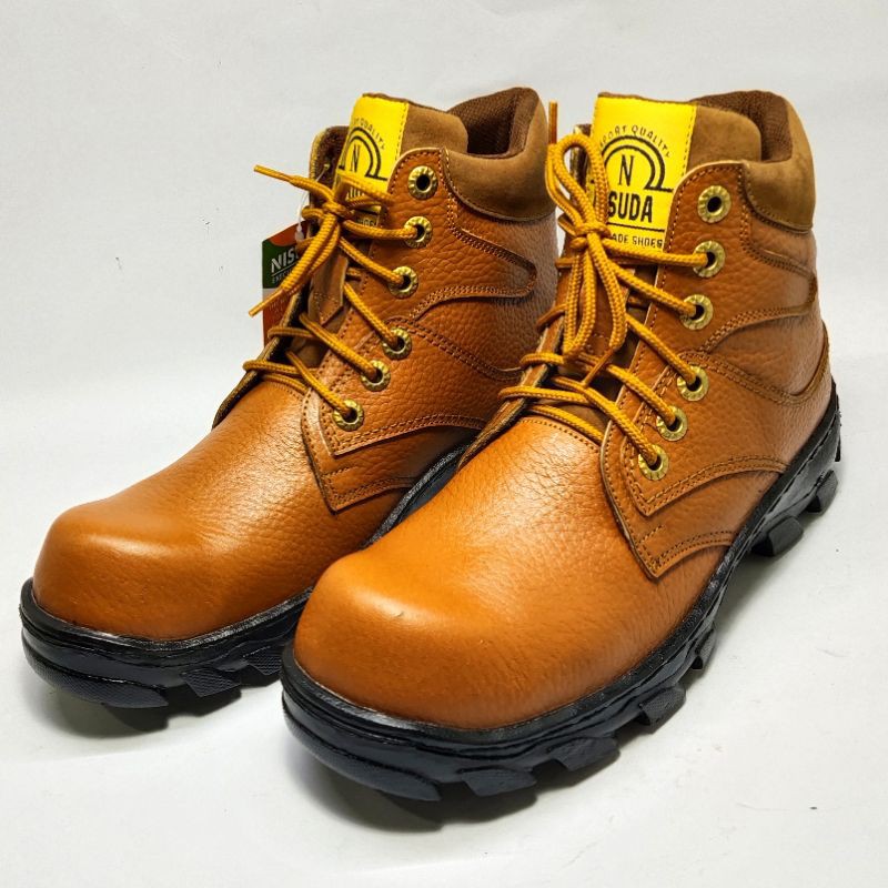 Sepatu safety boots pria kulit asli ujung besi baja sefty cowok sepatu Septi proyek