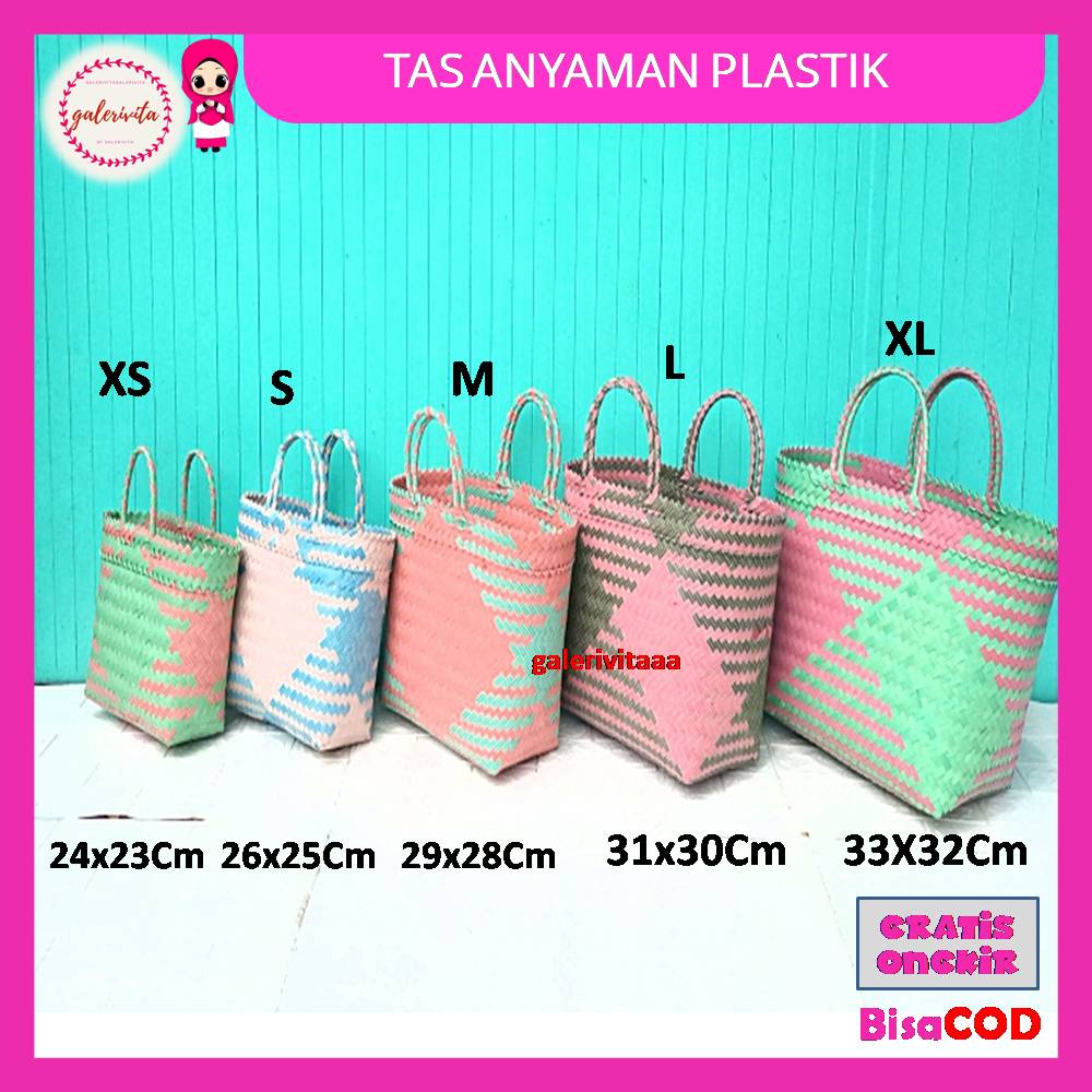 Tas Anyaman Plastik Ukuran/ Tas Anyaman Plastik Kotak Murah / Tas Belanja Anting