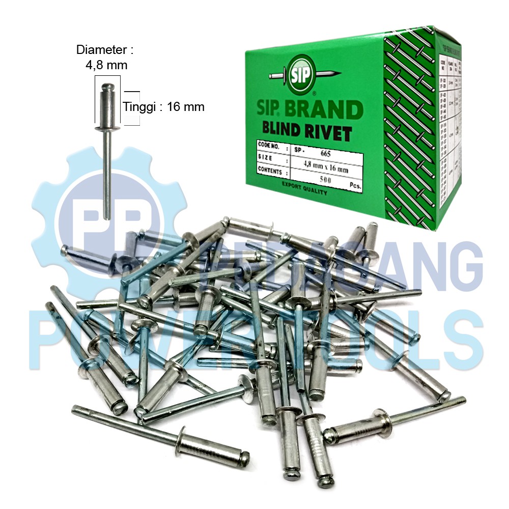 SIP 665 PAKU RIVET 4.8 x 16 MM BLIND RIPET RIFET TEMBAK 1 PAK 500 PCS