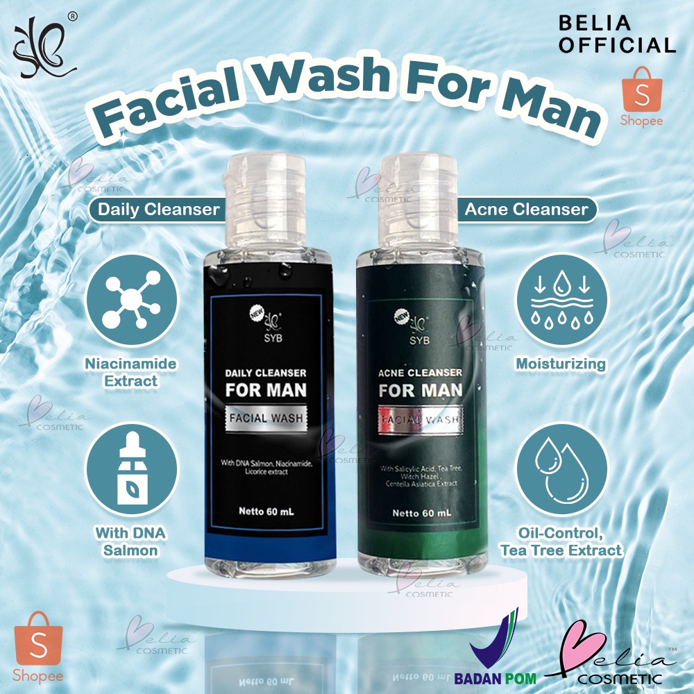 ❤ BELIA ❤ SYB Facial Wash For Man 60ml Daily &amp; Acne | Cleanser | Acne | Pembersih Wajah | BPOM