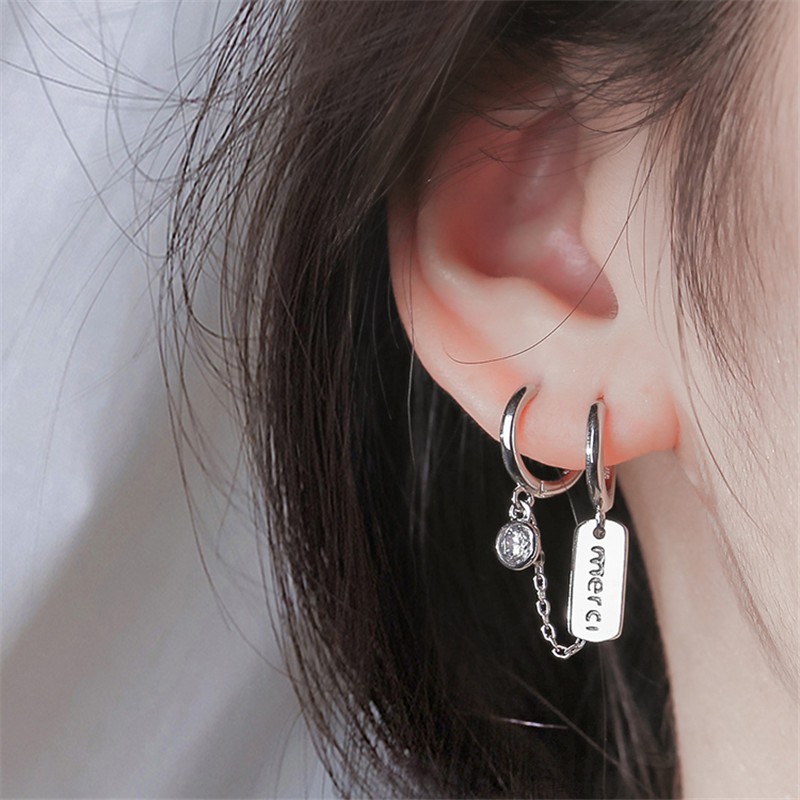 Fashion Aksesoris S925 Sterling Silver Earrings Desain Cincin Ganda Lubang Ganda One Piece Earrings