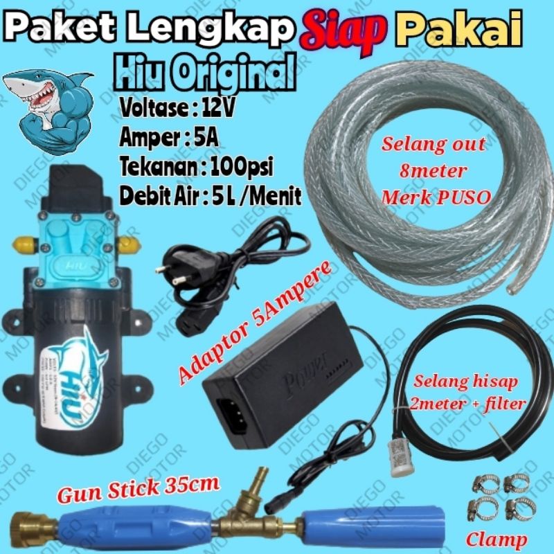 Paket Lengkap Siap Pakai Pompa Alat cucian Doorsmeer mini tekanan tinggi AC DC 12V HIU Original