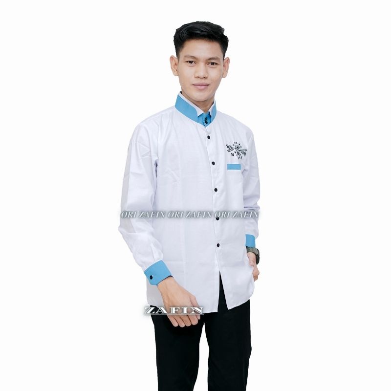 ZA OFFICIAL STORE Baju Koko NU putih hijau bordir koko seragam hadroh baju hadroh baju gus azmi baju