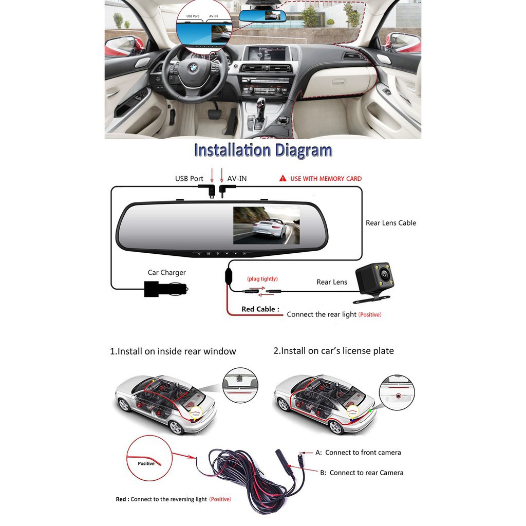 Full HD 1080P Mobil DVR lensa ganda kaca spion kamera Dash Perekam Video Mobil Auto Blackbox Cam 7&quot;