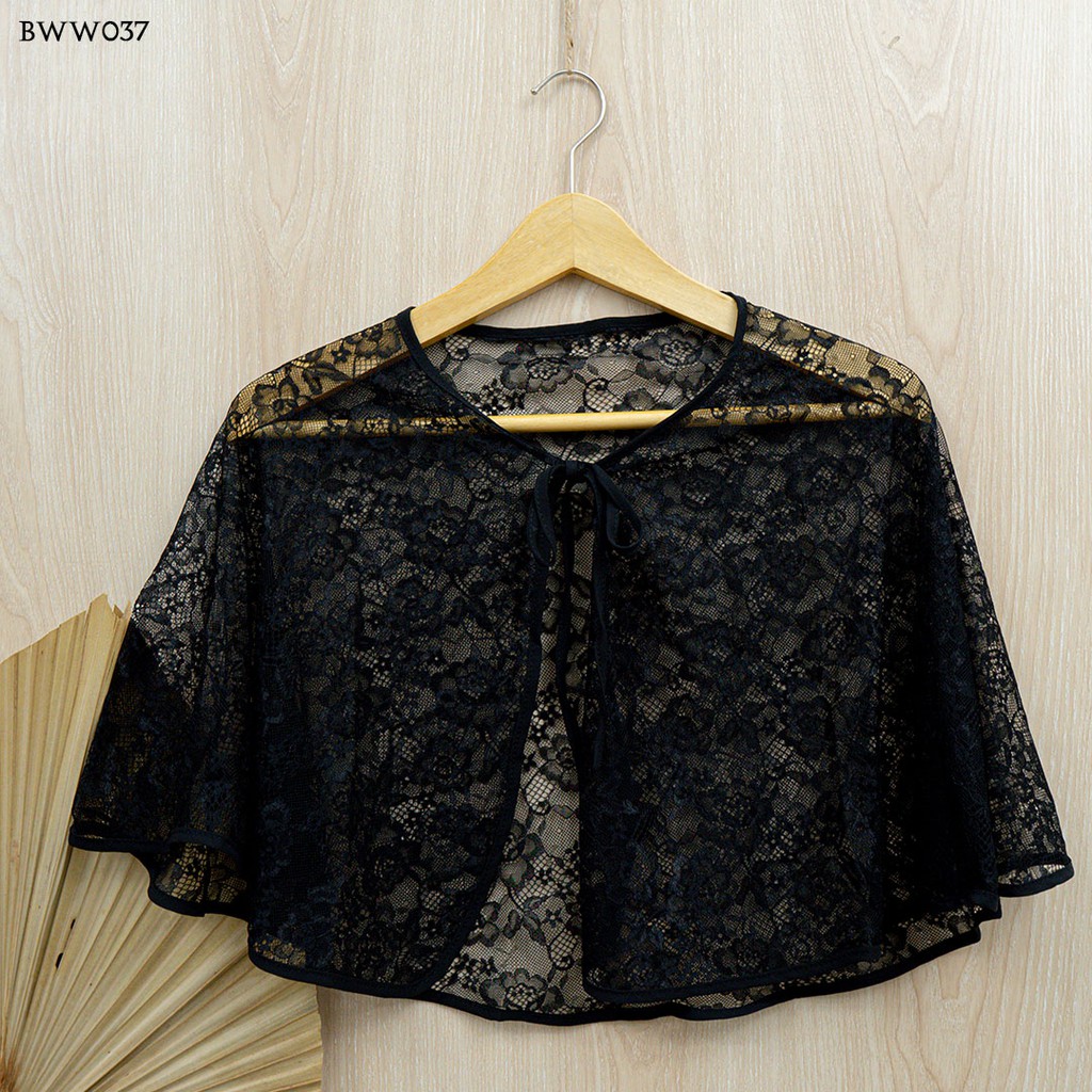 [STOK TERBATAS] BOLERO PENGANTIN OUTER WANITA LACE AKSESORIS WEDDING HITAM BWW037