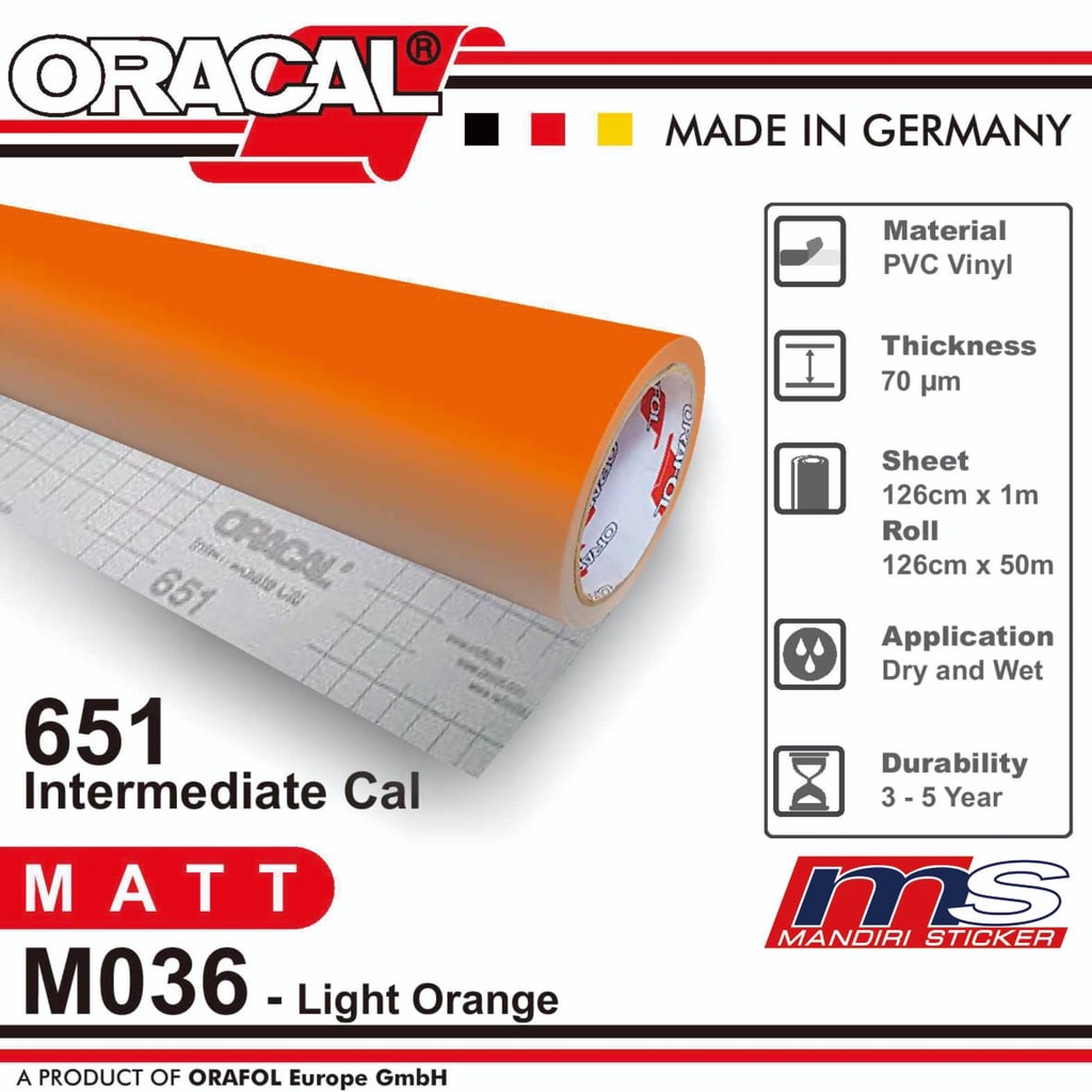 Sticker ORACAL 651 - M036 Light Orange Matt Cutting Stiker [METERAN]