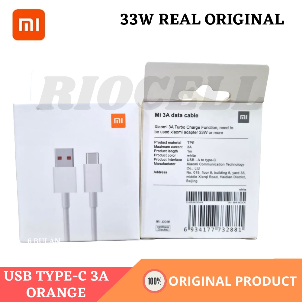 Kabel Xiaomi 3A 33W Turbo Charger Sync &amp; Charge Original Pack Dus