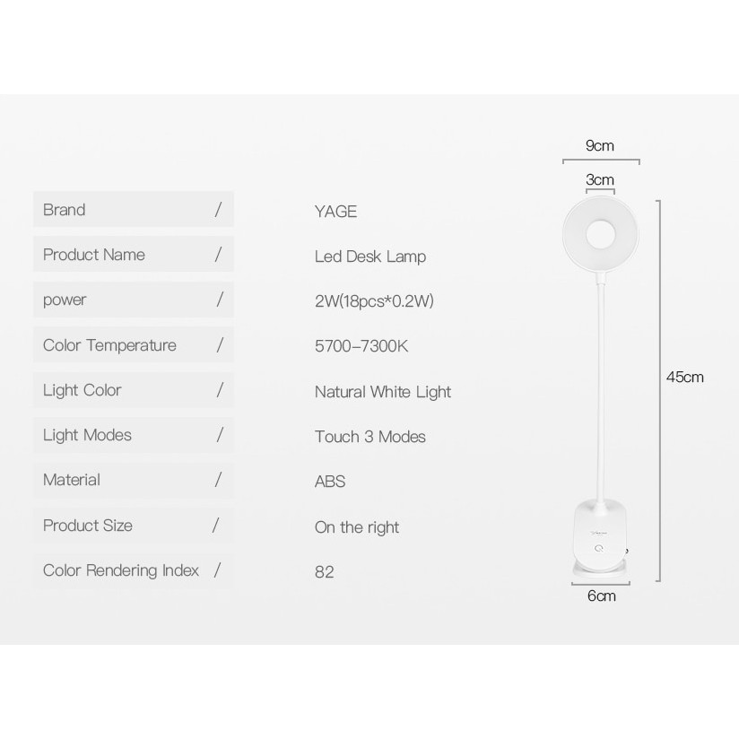 Yage Lampu Meja Belajar LED Clip Circle Design 5700-7300K - YG-T102 - White