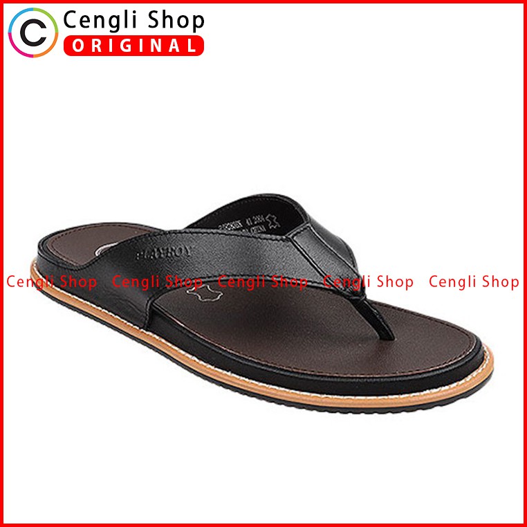 PLAYBOY SANDAL JEPIT KULIT CASUAL PRIA ORIGINAL TERBARU HITAM PLB7