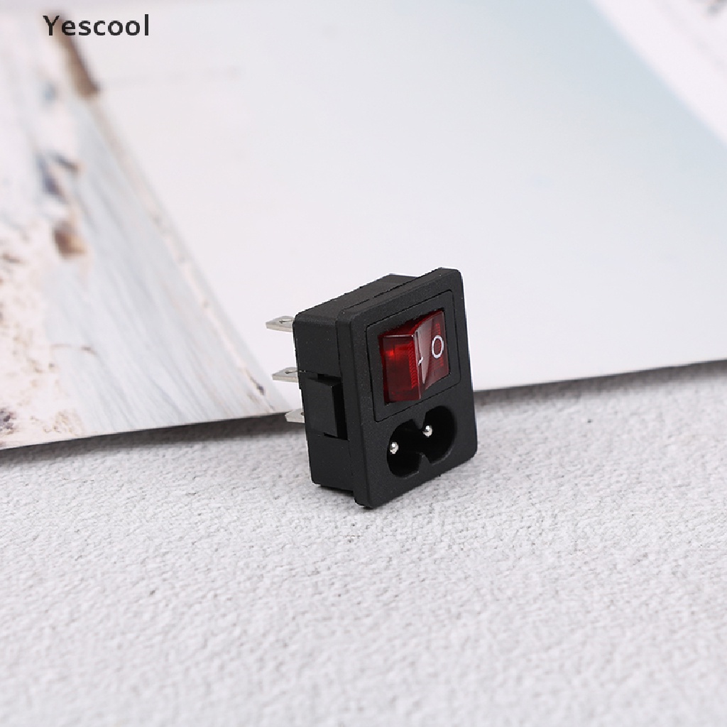 Yescool Saklar rocker switch ON-OFF Lampu Merah 250V 10A Dengan socket inlet Power