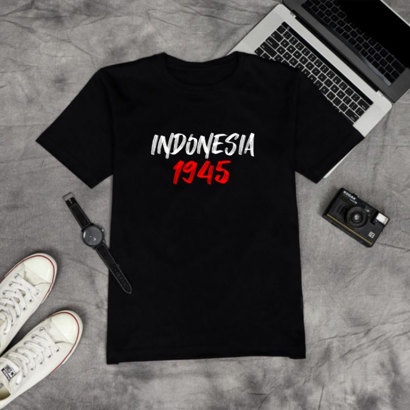Baju Kaos Tshirt INDONESIA 17 AGUSTUS 1945 Pria Wanita Bebas Request Warna Material Soft Cotton Combed 30s